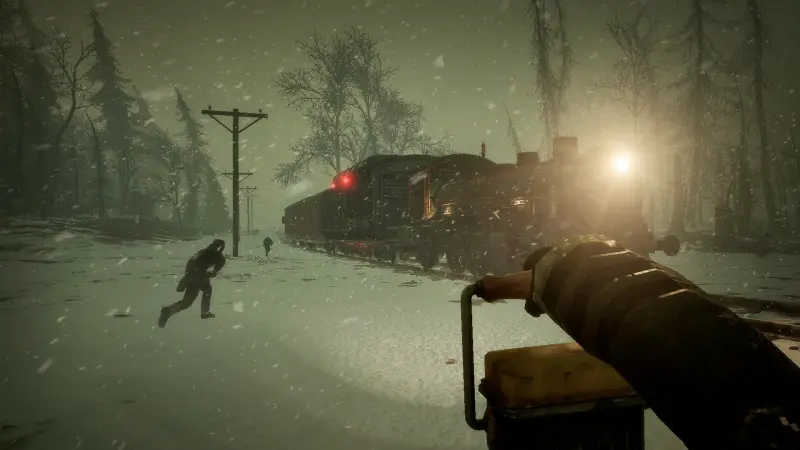 Steam locomotive in snow